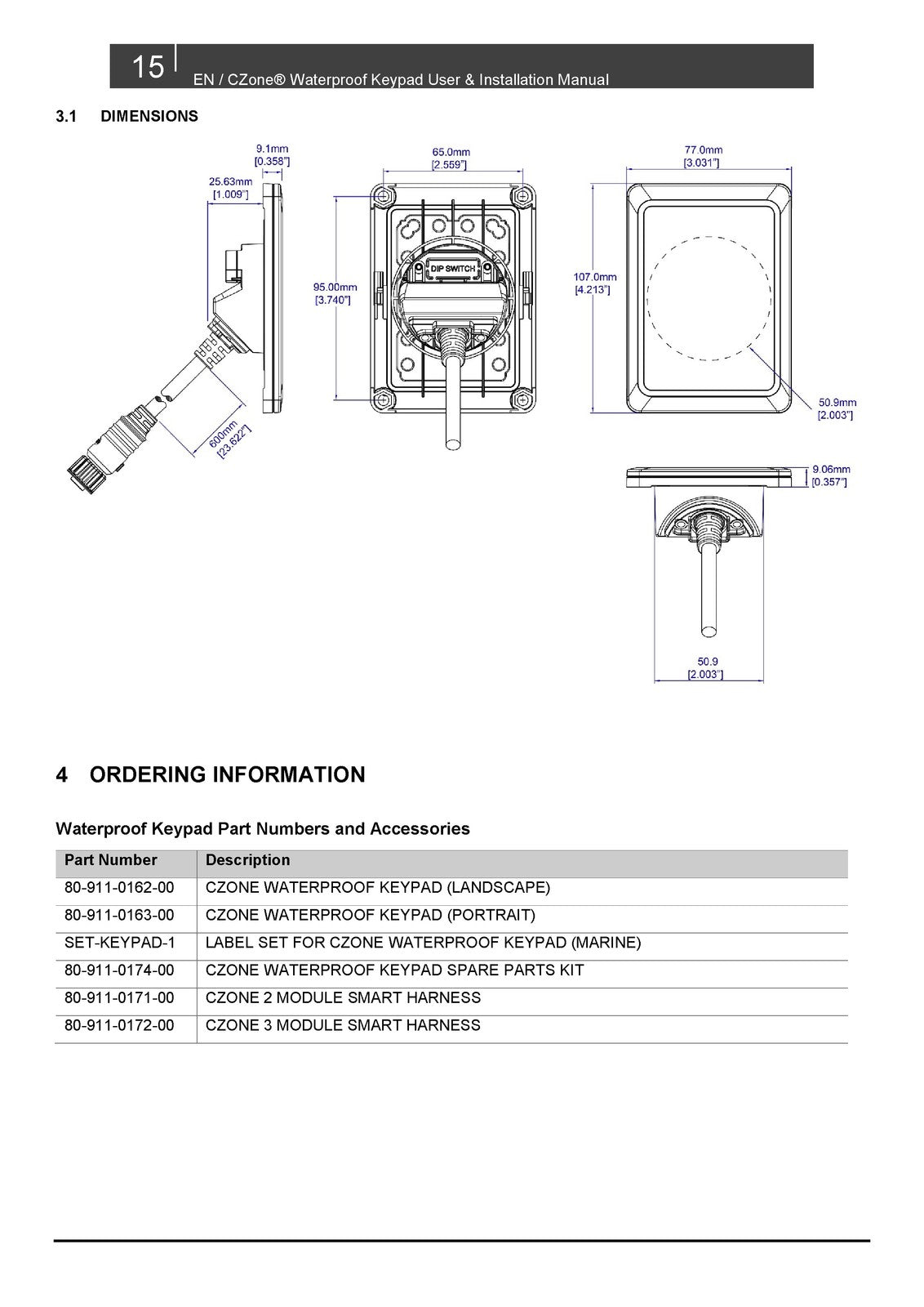 BEP MARINE CZone Waterproof Keypad User  Installation Manual 2018 - WIRE BOUND
