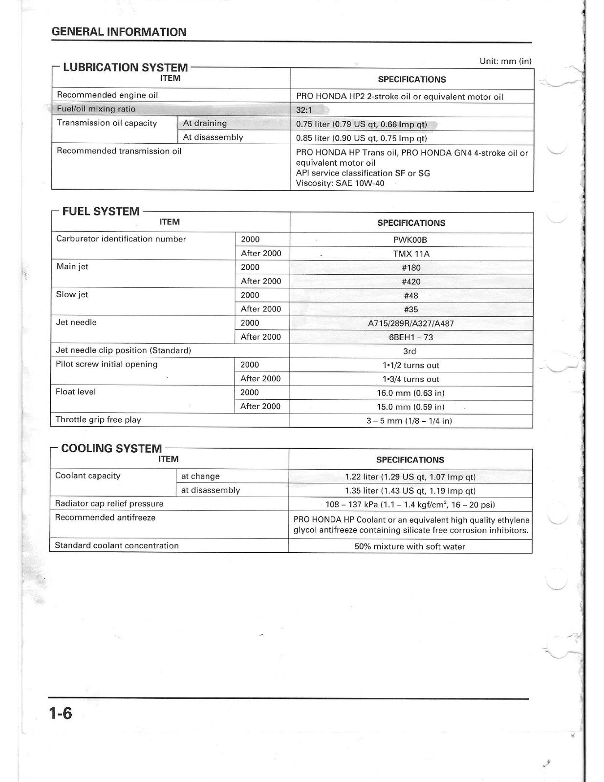 HONDA CR250R Motorcycle Service Manual 2000-2001 - WIRE BOUND - TOUGH COVERS