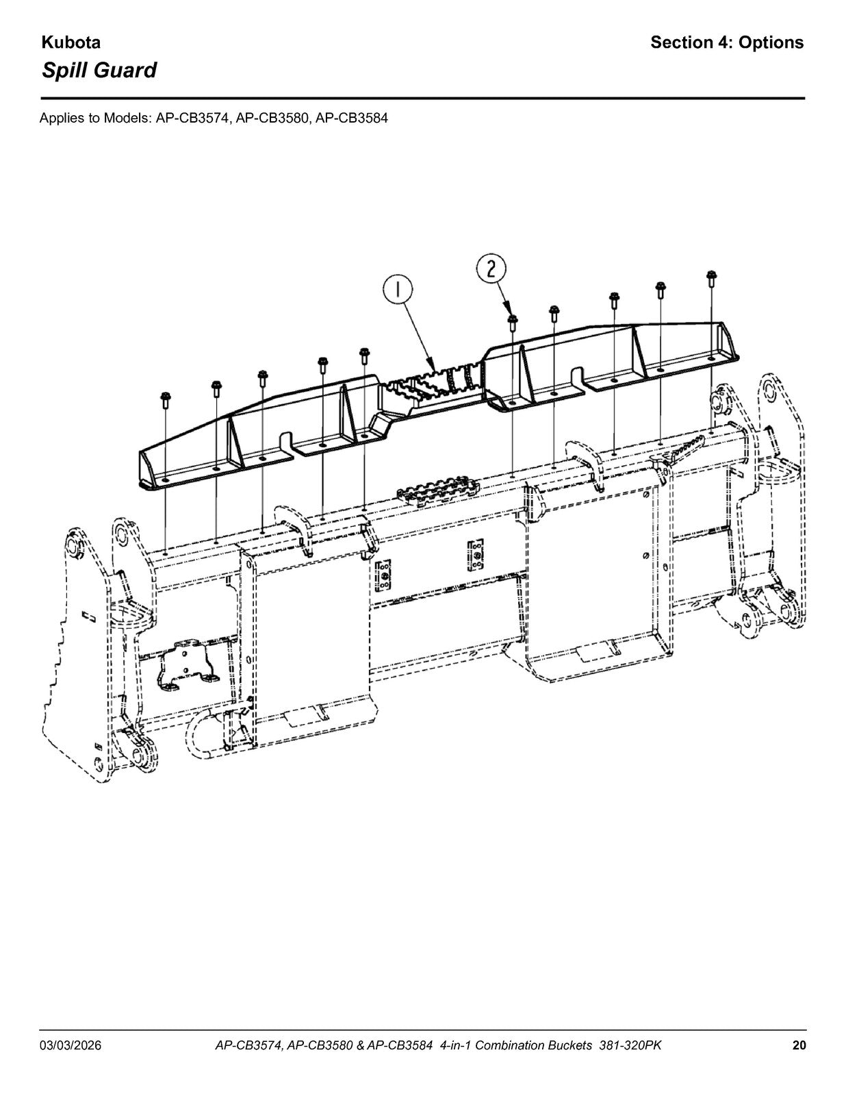 LAND PRIDE CB35 Series Combination Bucket Parts Manual 2026 - WIRE BOUND