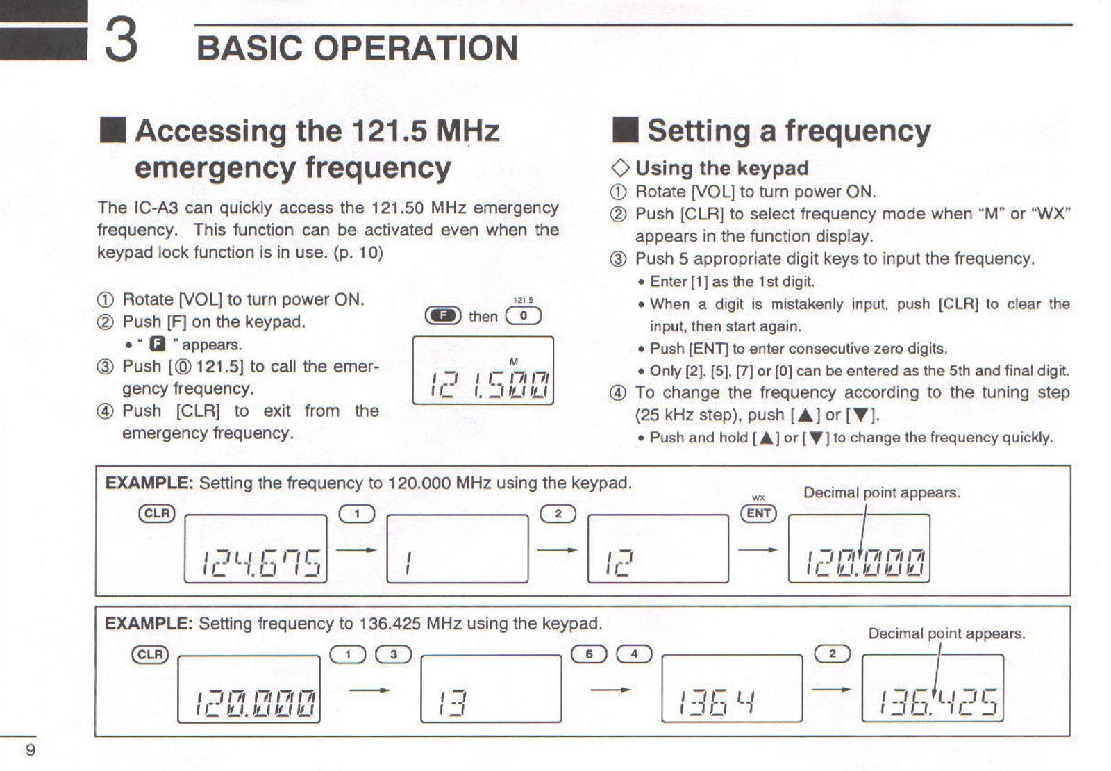 ICOM IC-A3 IC-A3E VHF Air Band Transceiver Instruction Manual - WIRE BOUND