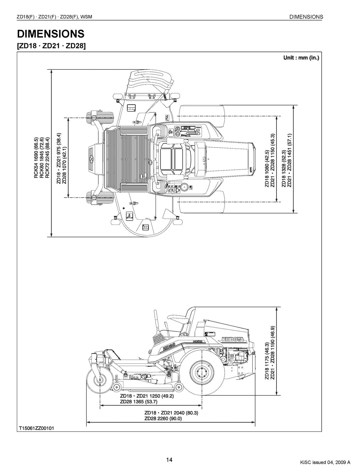 KUBOTA ZD18 ZD21 ZD25 ZD28 Zero Turn Workshop Manual 2009 - WIRE BOUND - COVERS