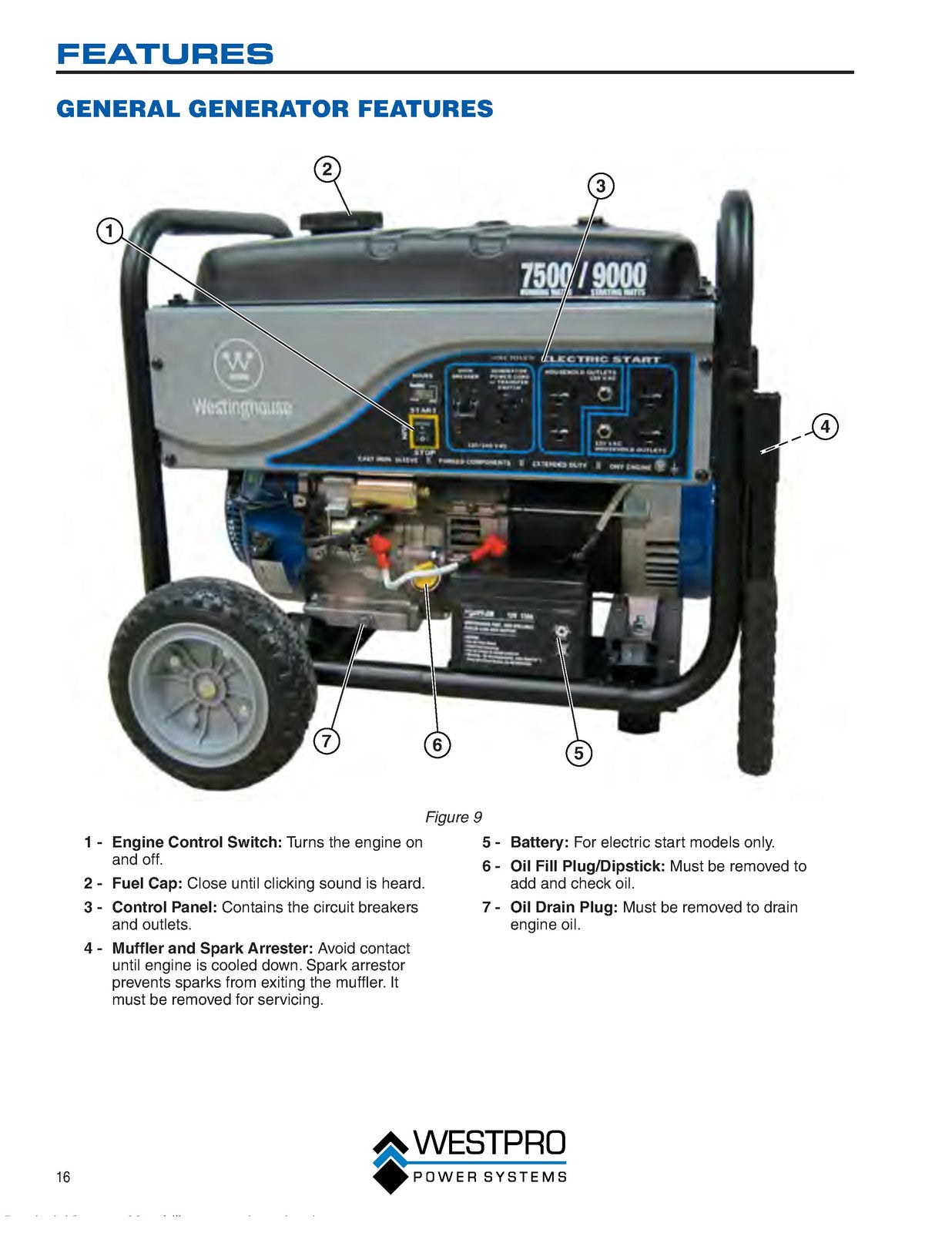 WESTINGHOUSE WH3250 WH4500 thru WH7500E Portable Generator Operators Manual