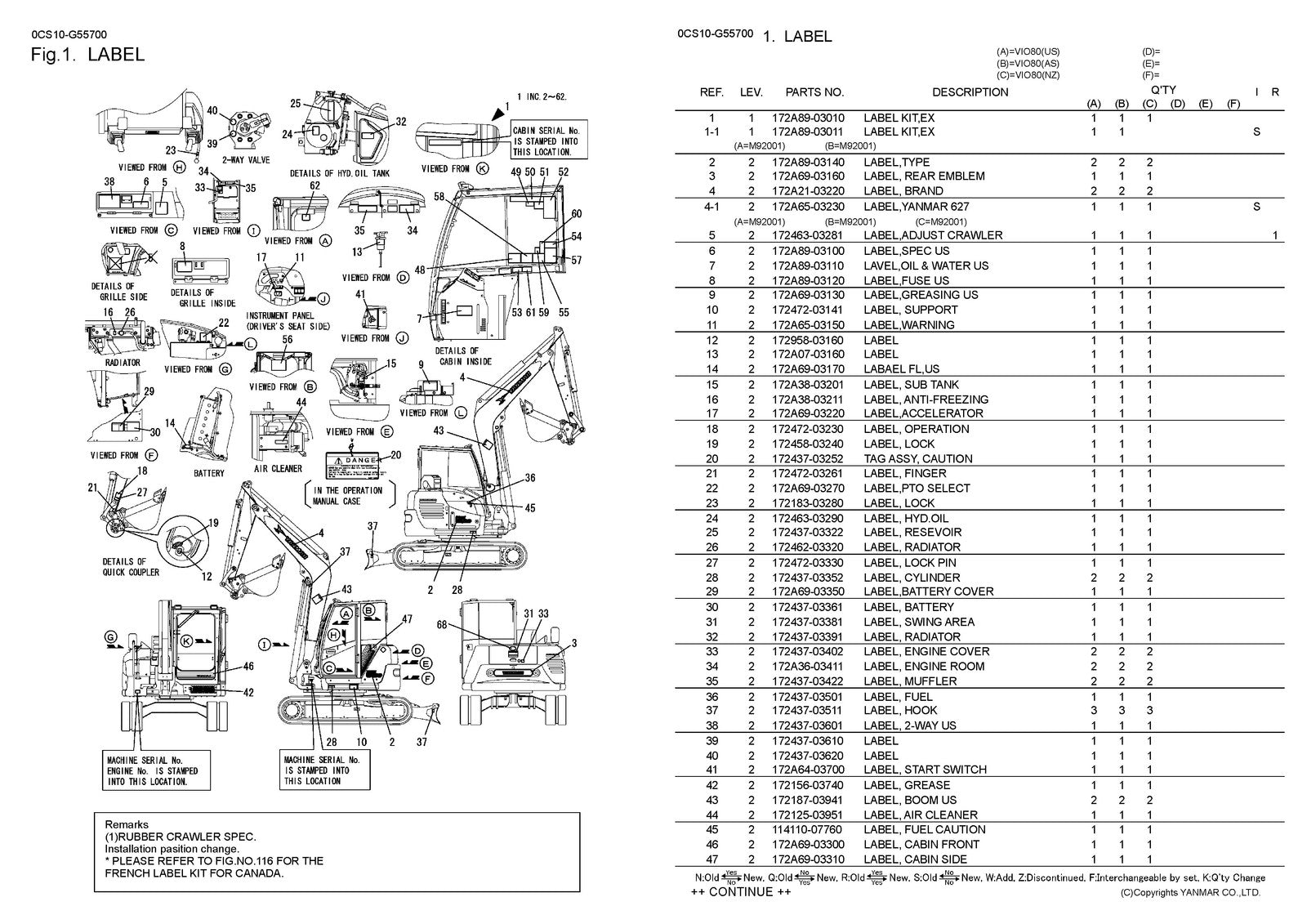 YANMAR ViO80 Excavator Parts Catalog Manual - STEEL WIRE BOUND - TOUGH COVERS