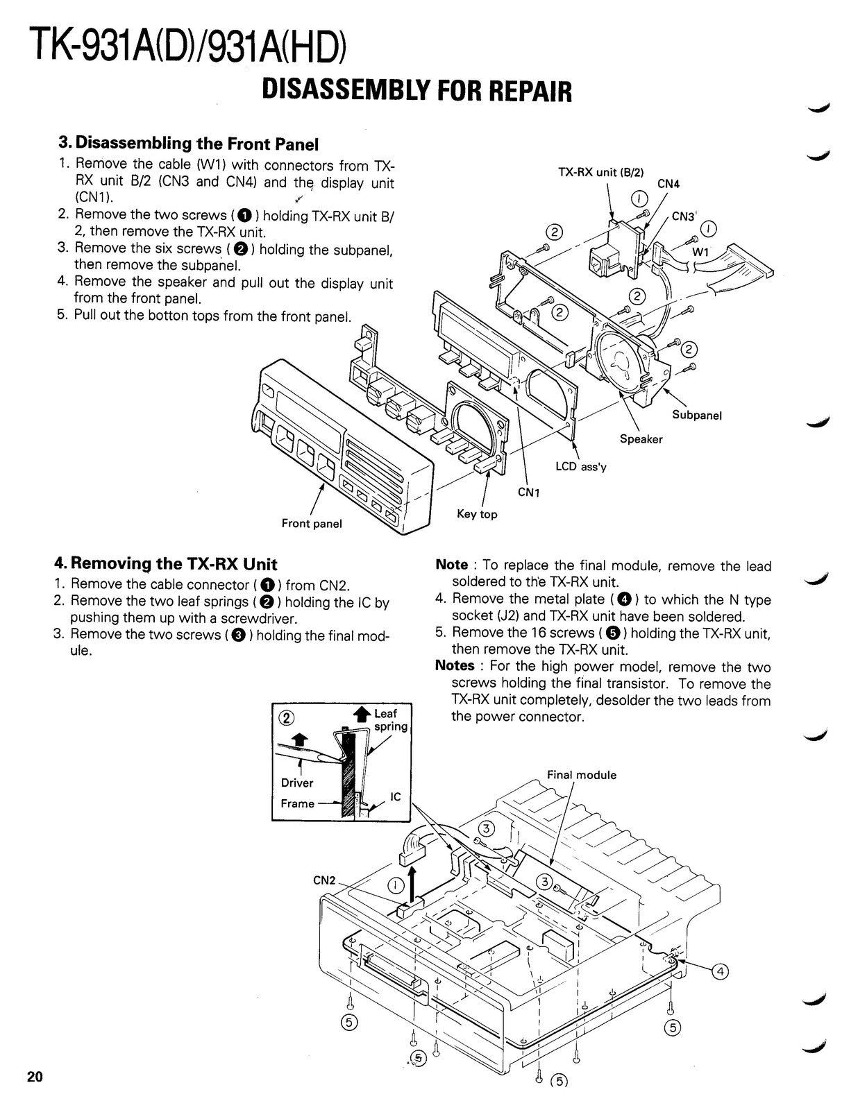 KENWOOD TK-931A UHF FM Transceiver Service Manual - BOUND - COVERS - XL FOLDOUTS