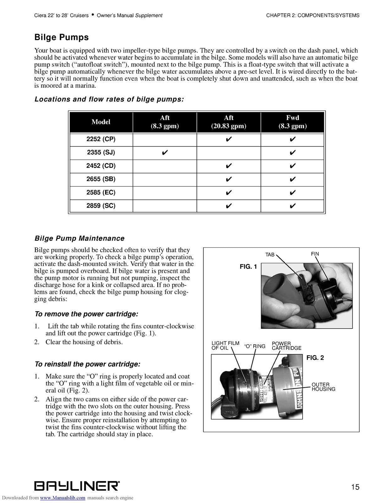 BAYLINER Ciera 22-28 Cruisers Owners Manual Supplement - WIRE BOUND - COVERS