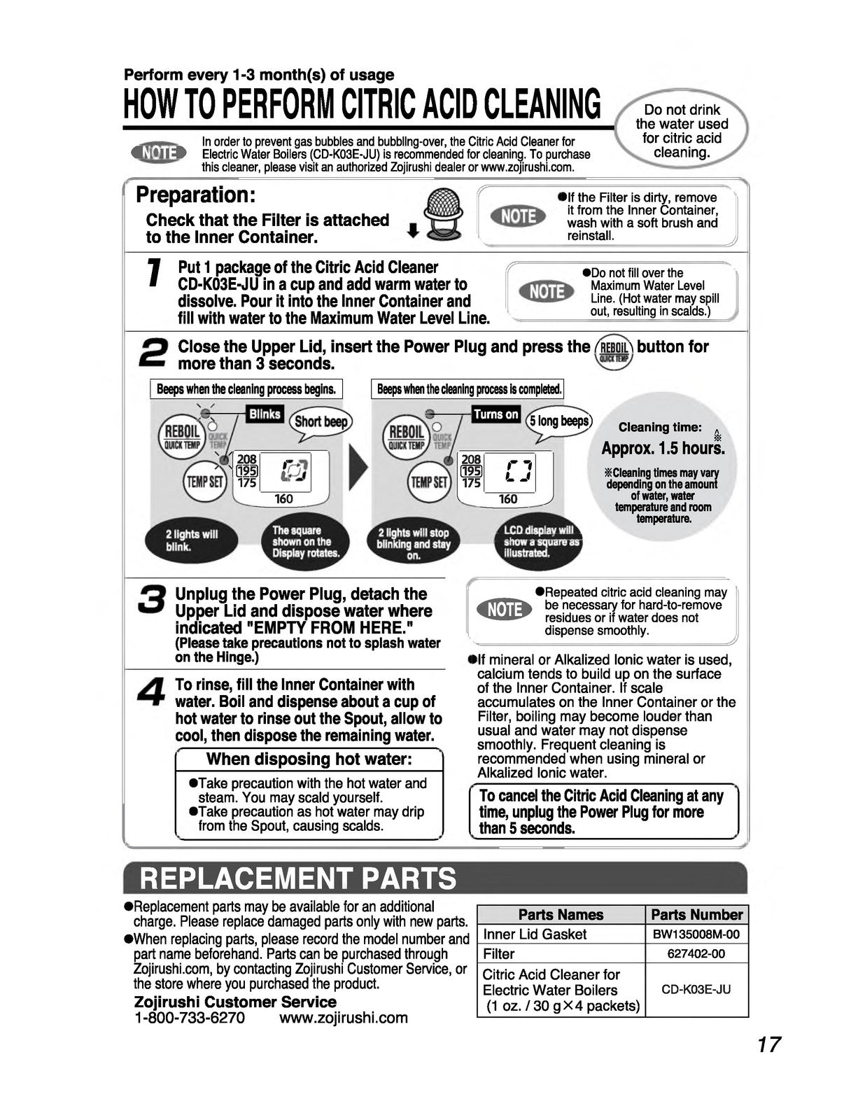 ZOJIRUSHI CD-WHC40 Micom Water Boiler  Operating Instructions Manual - BOUND