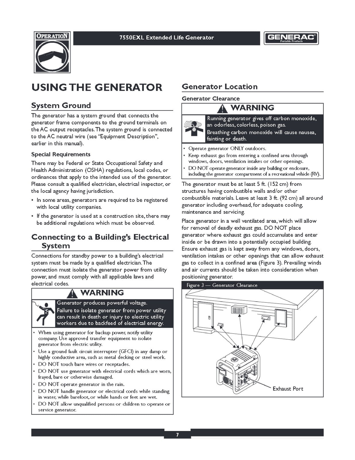 GENERAC 7550EXL Operators Manual - STEEL WIRE BOUND - PROTECTIVE COVERS