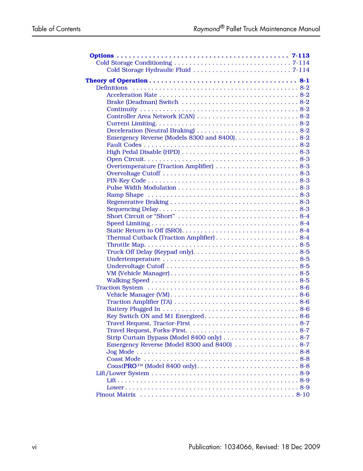 RAYMOND 8300 8400 8500 8600 Pallet Truck Maintenance Manual 2009, FOLDOUTS