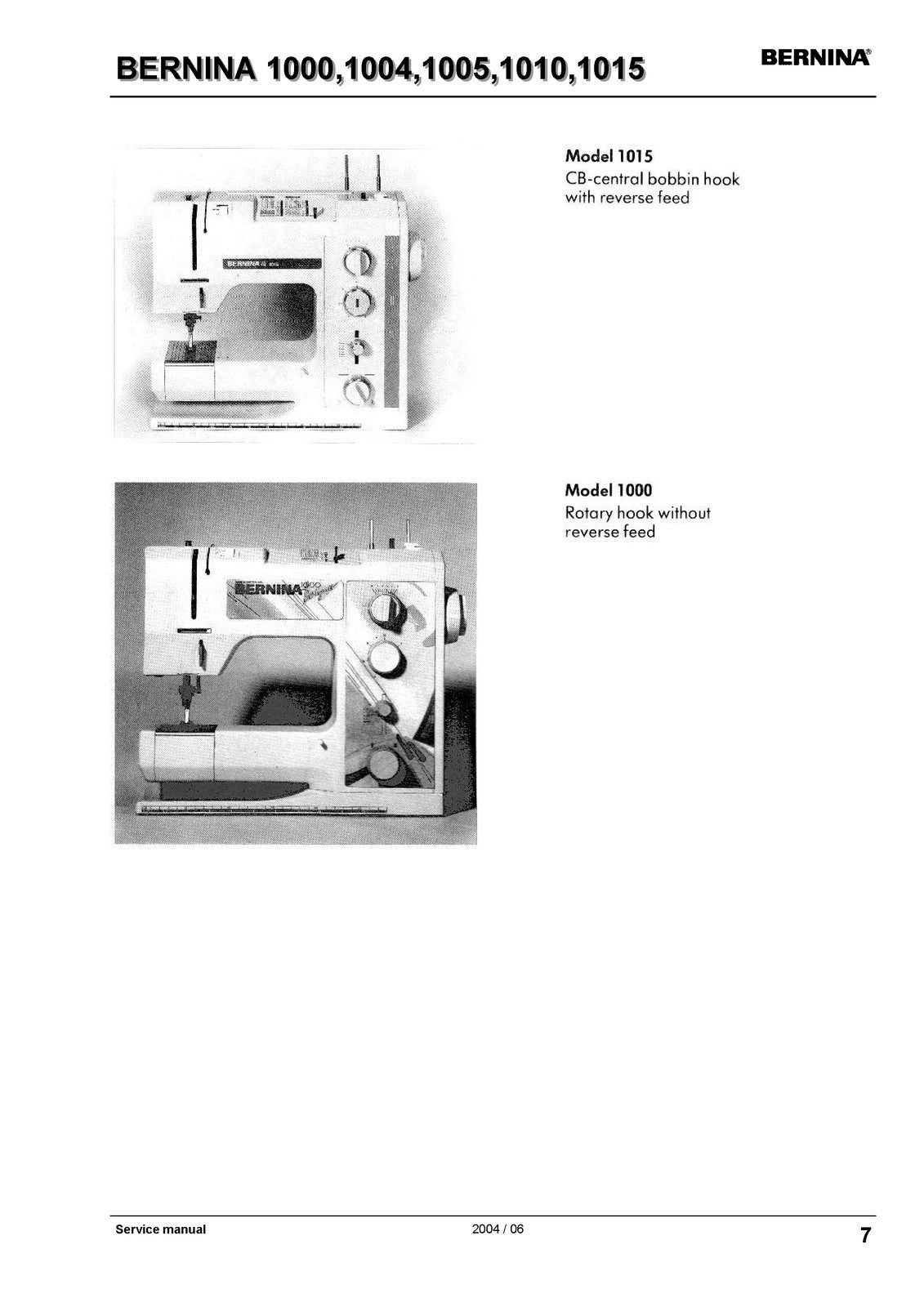 BERNINA 1000 1004 1005 1010 1015 SERVICE MANUAL (NOT User Manual) BOUND, COVERS