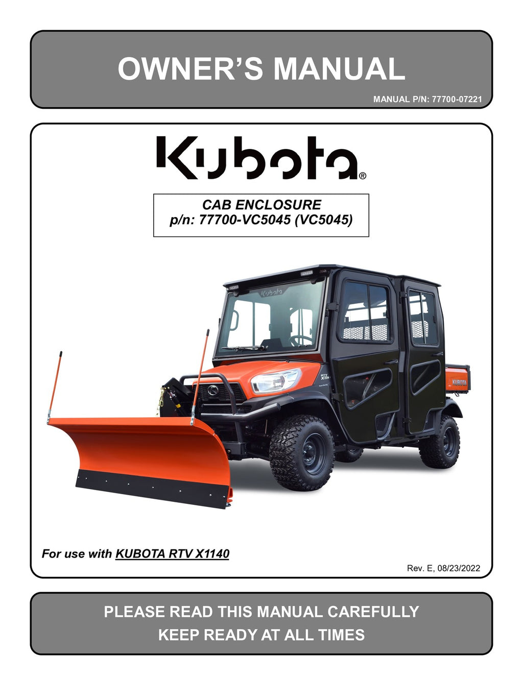 KUBOTA RTV X1140 BUNDLE: Workshop Manual, Operators & Enclosure Owners Manual!