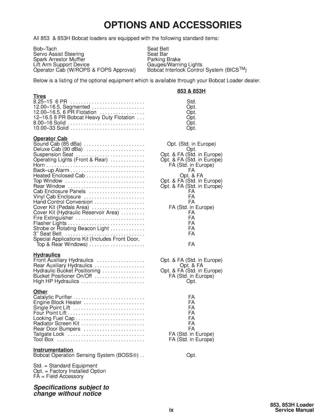 BOBCAT 853 Service Manual 1995 SN 508418001 Up - BOUND - COVERS - XL FOLDOUTS