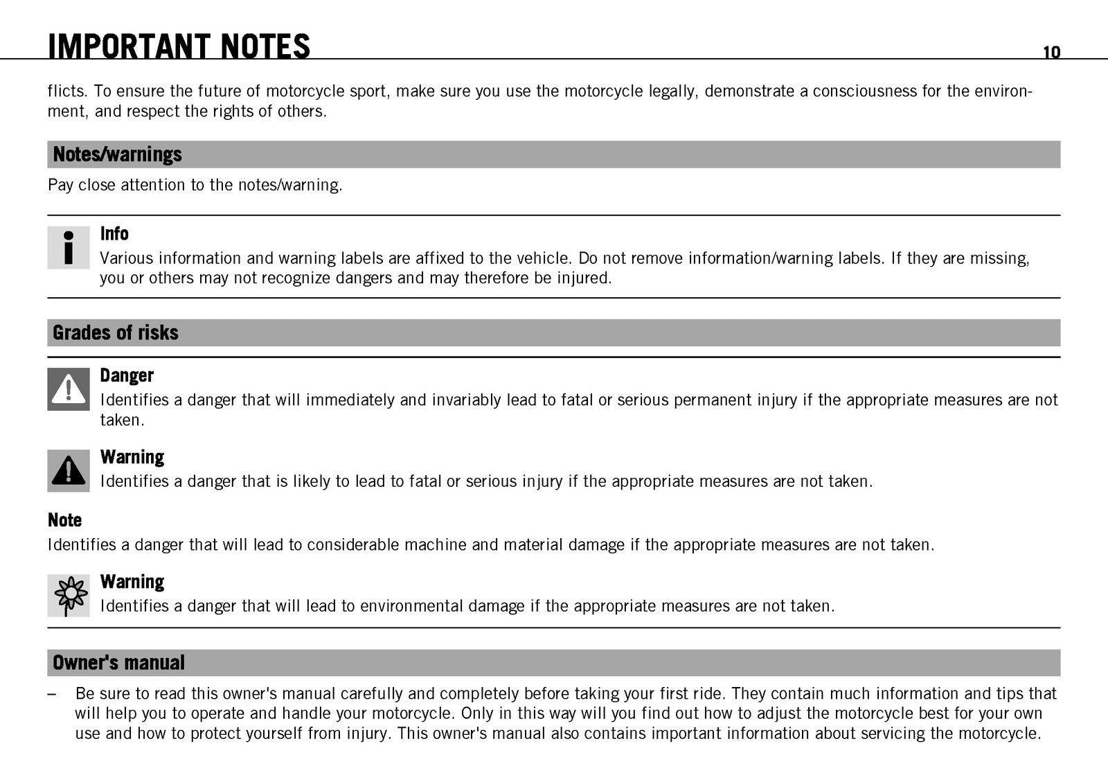 KTM 1190 RC8 Owners Manual 2009 - STEEL WIRE BOUND - PROTECTIVE COVERS