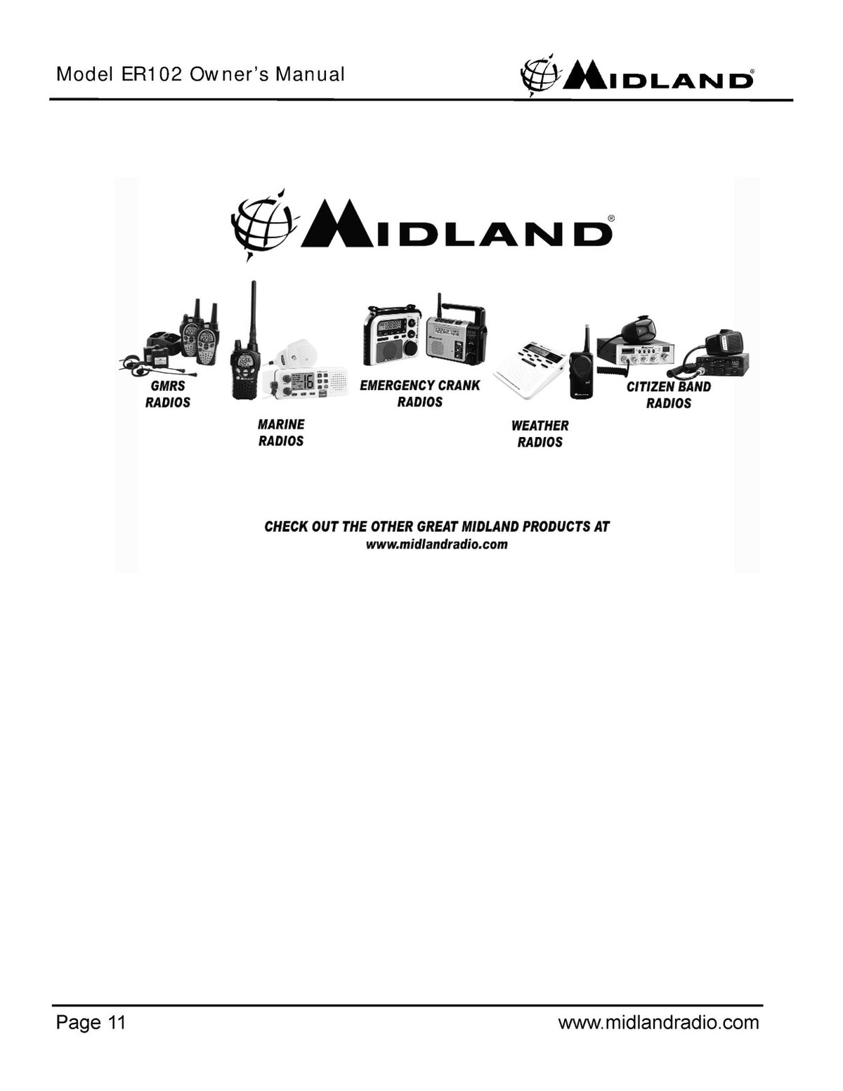 MIDLAND ER102 Emergency Crank Weather Radio Owners Manual - WIRE BOUND - COVERS