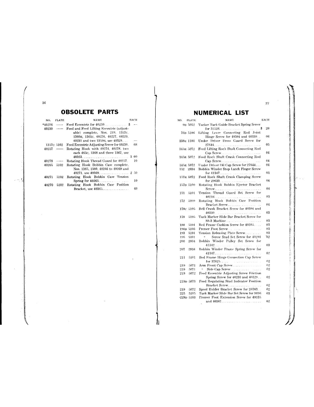 SINGER 88-1 To 88-3 Sewing Machine Parts List Manual 1909 - WIRE BOUND - COVERS