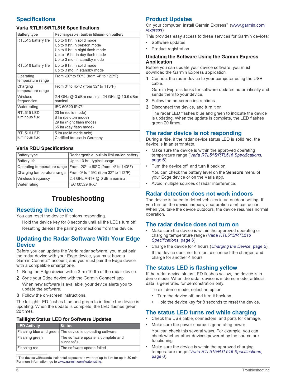 GARMIN Varia RTL515 RTL516 Rearview Radar Owners Manual 2020 - WIRE BOUND