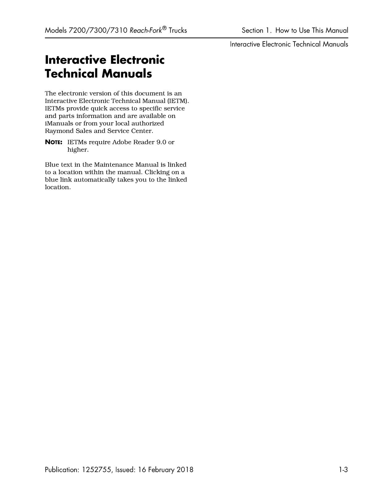 RAYMOND 7200 7300 7310 Reach-Fork Truck Maintenance Manual 2018, FOLDOUTS