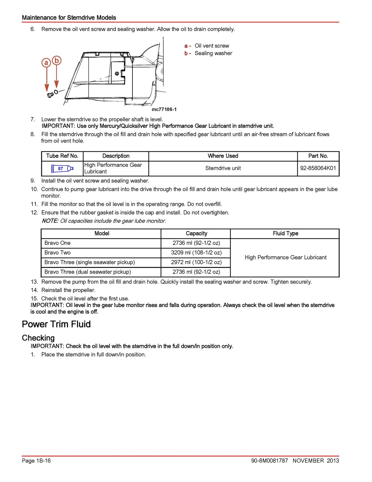 MERCURY MERCRUISER Sterndrive Models Maintenance Manual Section 1B - WIRE BOUND