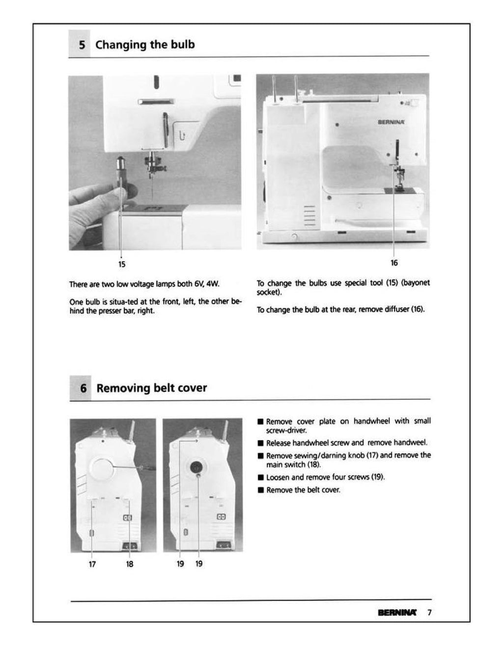 BERNINA 1630 Service Manual - STEEL WIRE BOUND - PROTECTIVE COVERS