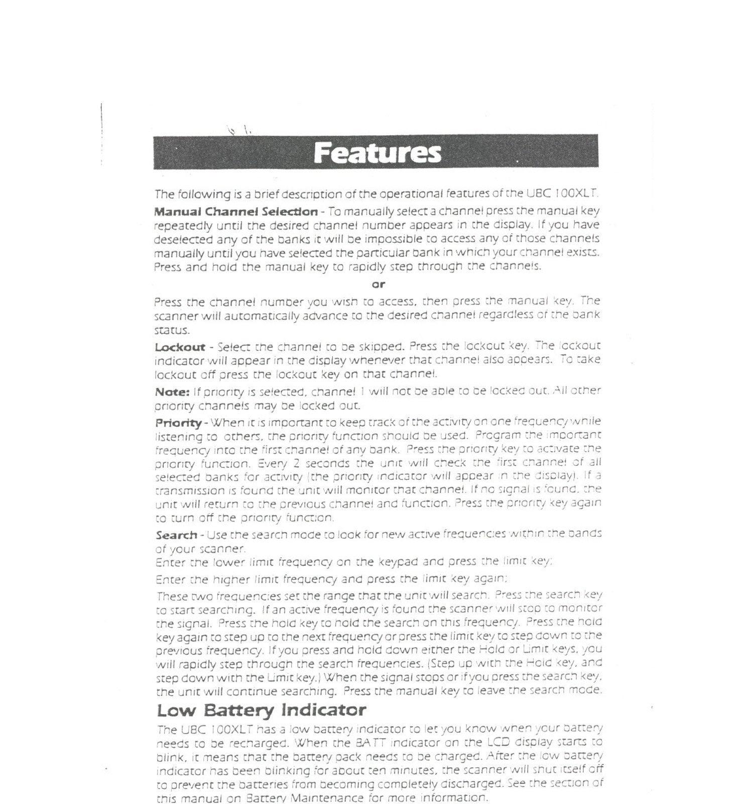UNIDEN UBC100XLT 100 Channel Hand Held Scanner Operating Guide, FOLDOUTS