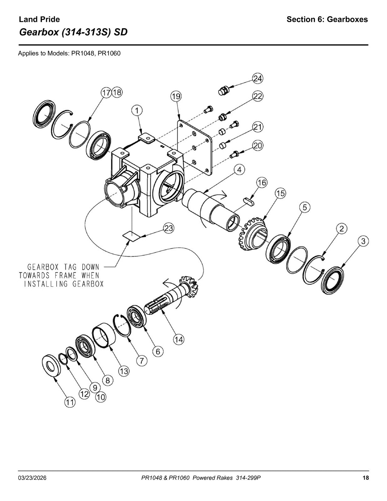 LAND PRIDE PR10 Series Powered Rake Parts Manual 2026 - WIRE BOUND - COVERS