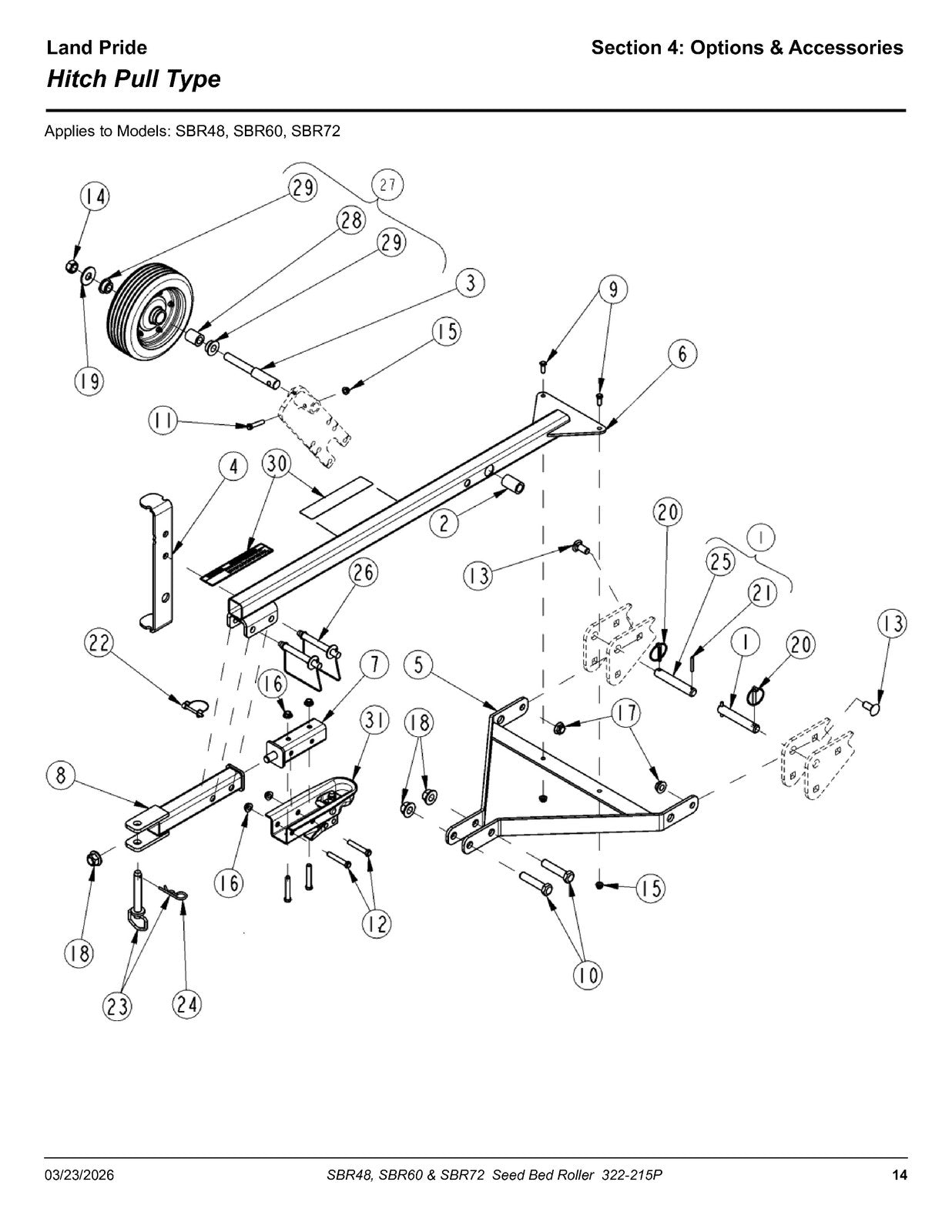 LAND PRIDE SBR Series Seed Bed Rollers Parts Manual 2026 - WIRE BOUND - COVERS