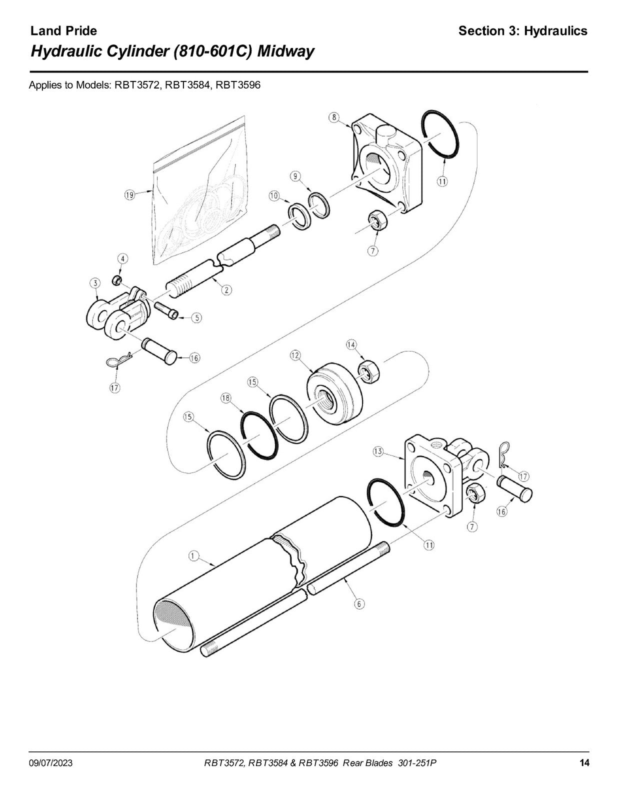 LAND PRIDE RBT35 Series Rear Blades Parts Manual 2023 - WIRE BOUND - COVERS