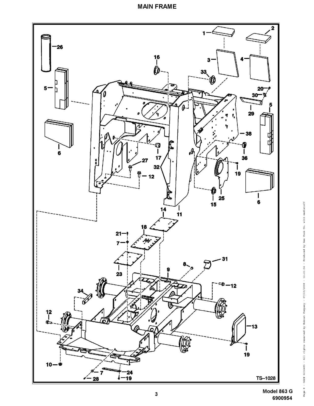 BOBCAT 863 G-Series Skid Steer Loader Parts Manual SN 514440001 Up - WIRE BOUND