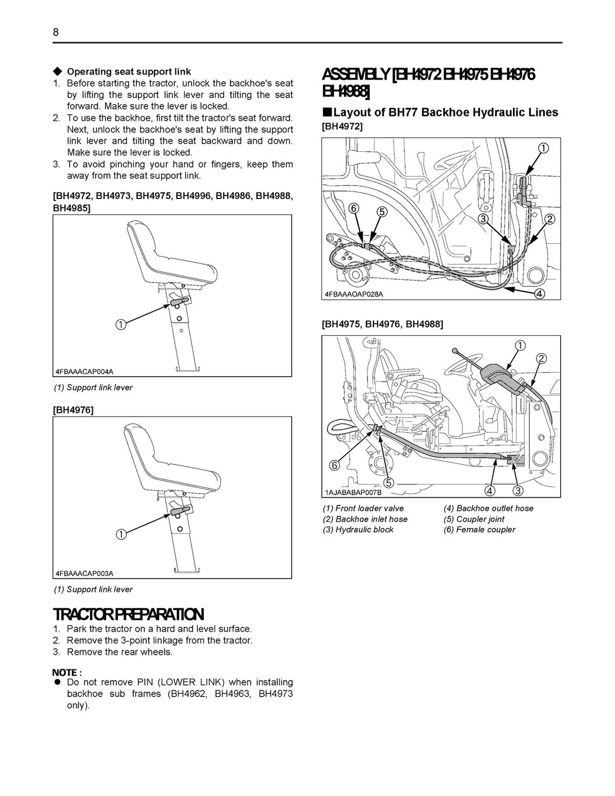 KUBOTA BH77 Backhoe Instruction L3302 L3902 Operators & Assembly Manual BUNDLE