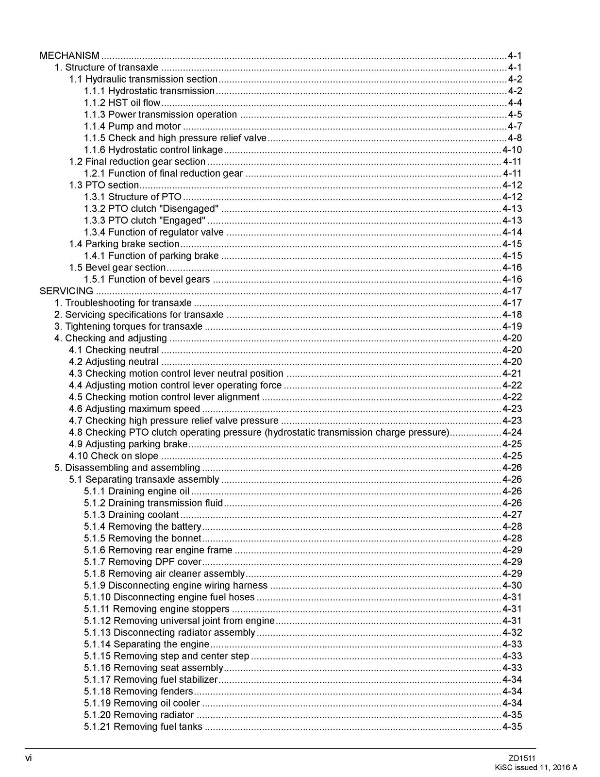 KUBOTA ZD1511 Zero Turn Workshop Manual 2016 - BOUND - COVERS - XL FOLDOUT PAGES