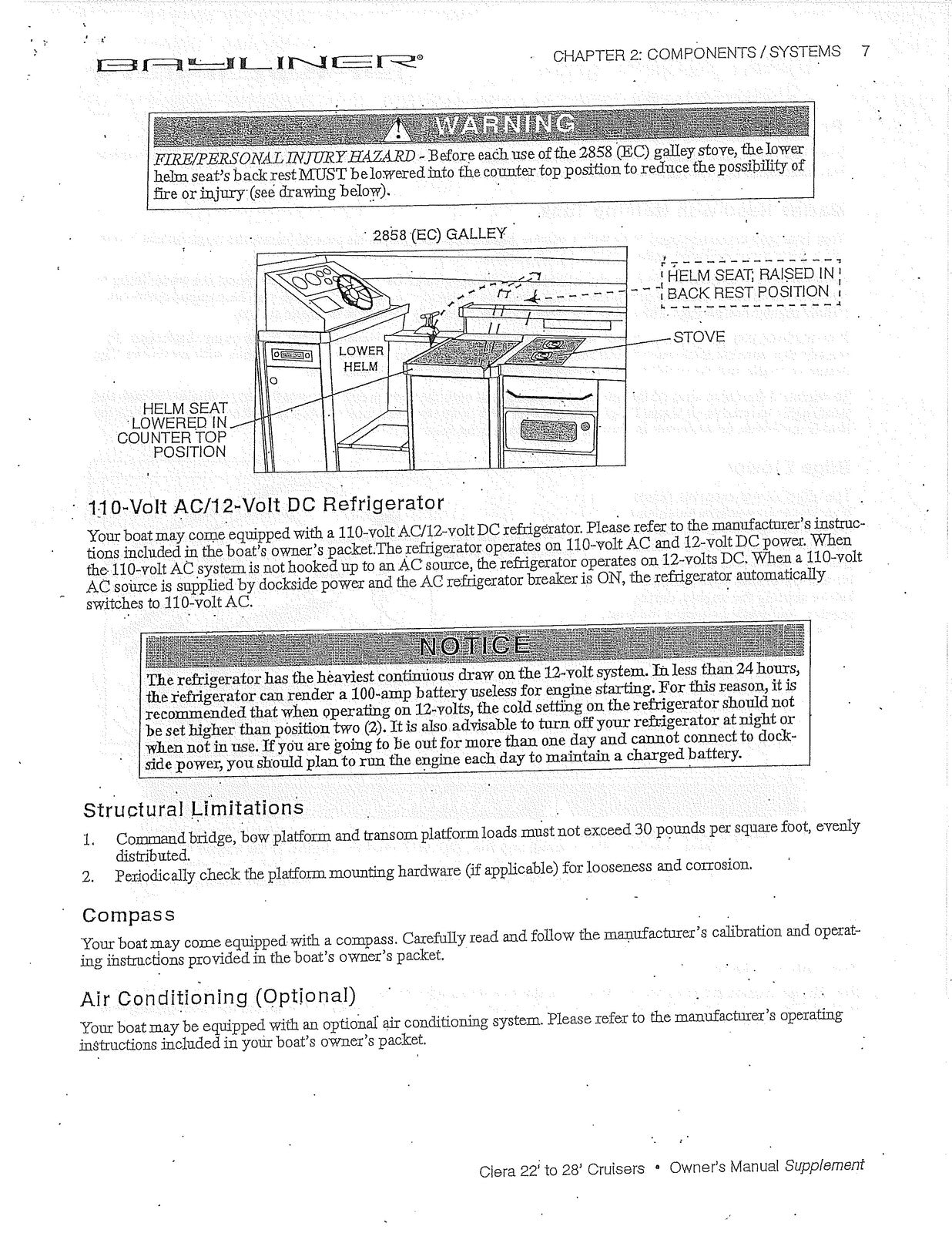 BAYLINER Ciera 22 To 28 Cruisers Owners Manual Supplement 1998 - WIRE BOUND
