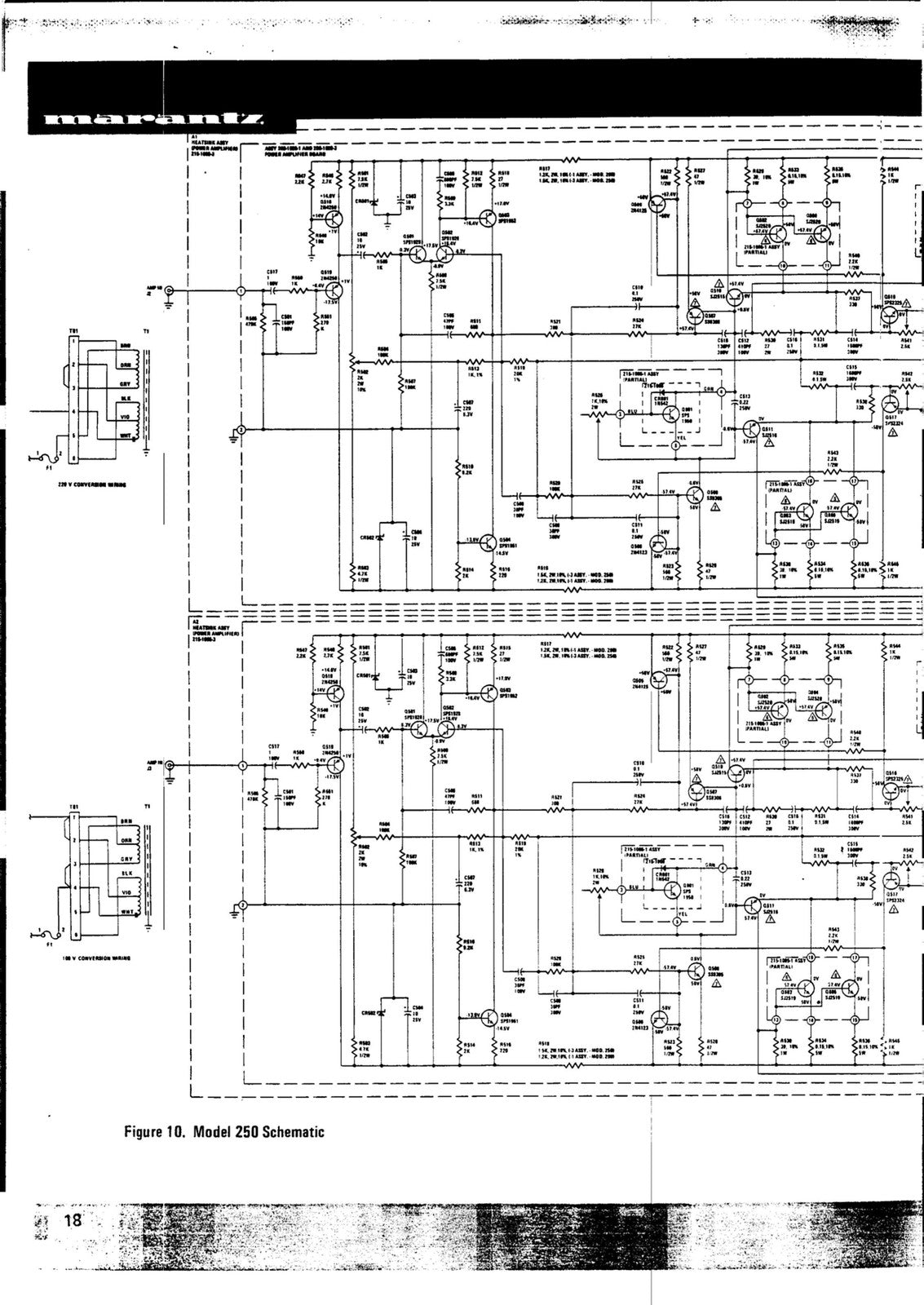 MARANTZ Model Two Fifty 250 Stereo Power Amplifier Service Manual - WIRE BOUND