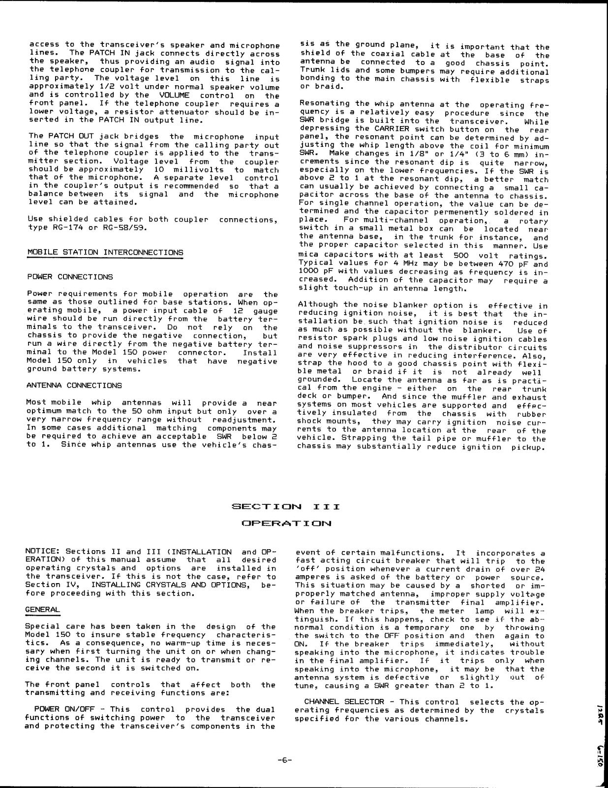 TEN TEC 150-A-B SSB Transceiver Operating Maintenance Manual - WIRE BOUND