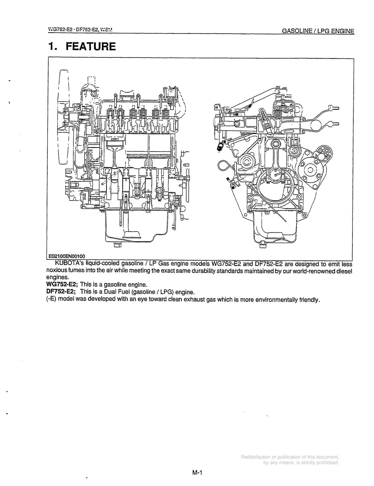 KUBOTA WG752-E2 DF752-E2 Gasoline LPG Engine Workshop Manual 2003 - WIRE BOUND