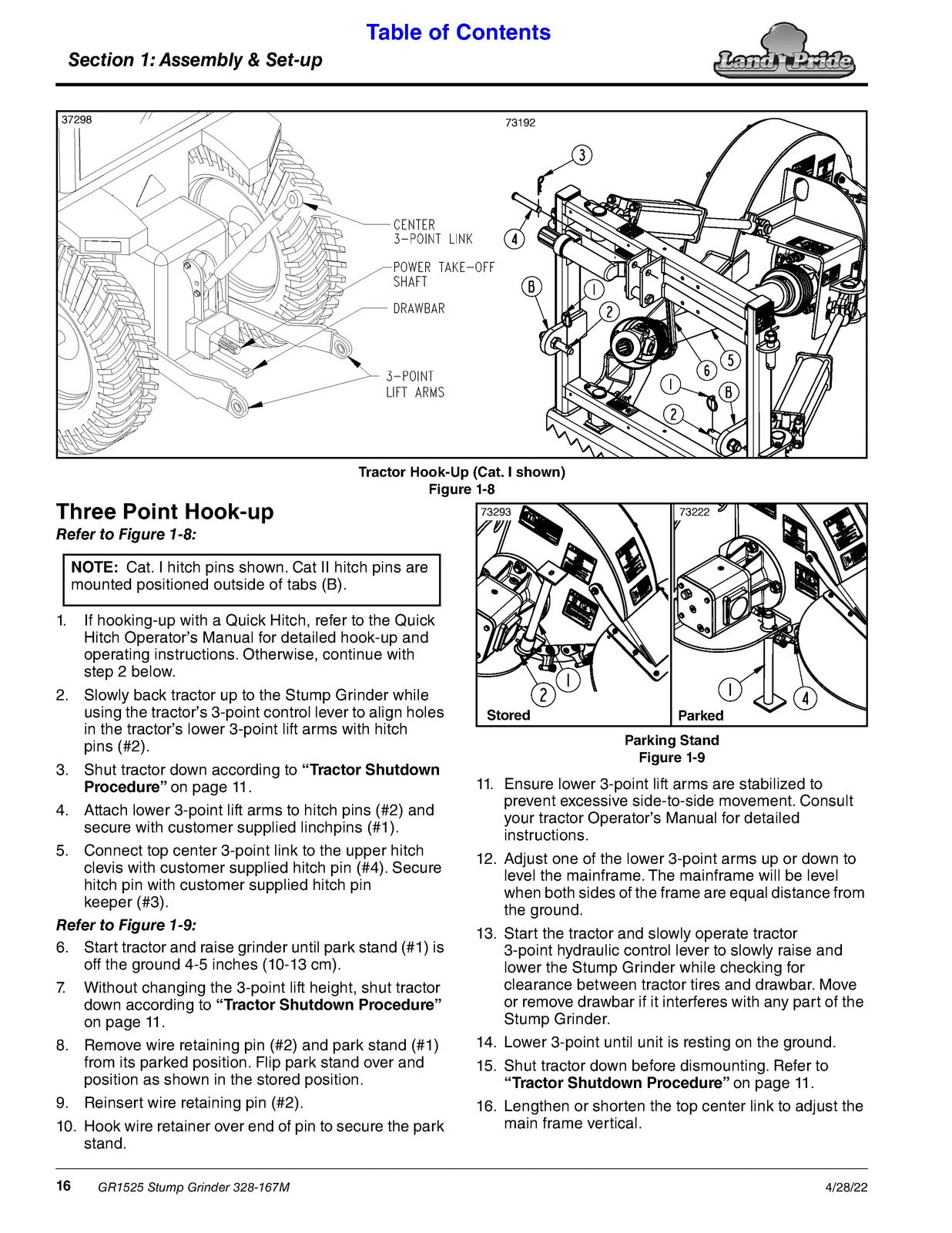 LAND PRIDE GR15 Series Stump Grinder Operators Manual - WIRE BOUND - COVERS