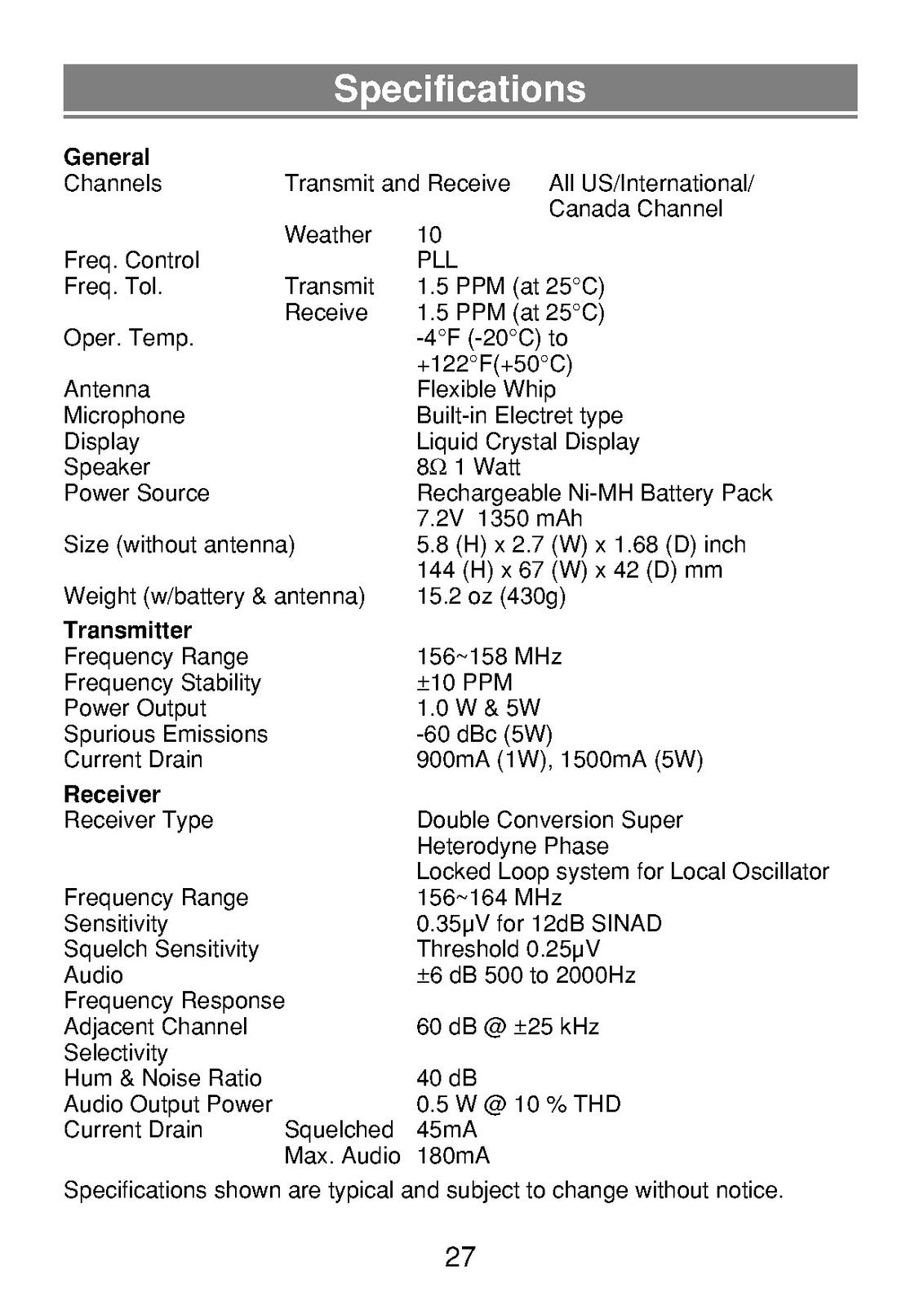 UNIDEN Atlantis 250 VHF Marine Radio Owners Manual - WIRE BOUND - TOUGH COVERS