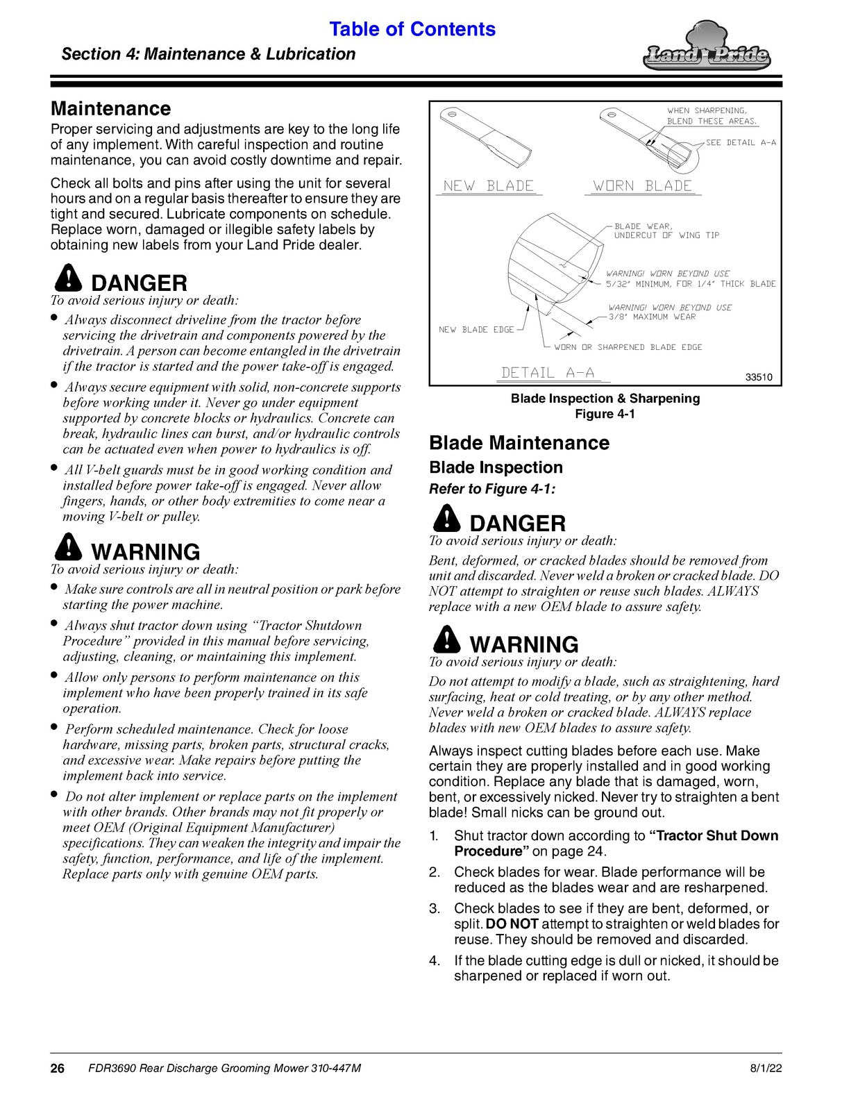 LAND PRIDE FDR36 Series Grooming Mowers Operators Manual - WIRE BOUND - COVERS
