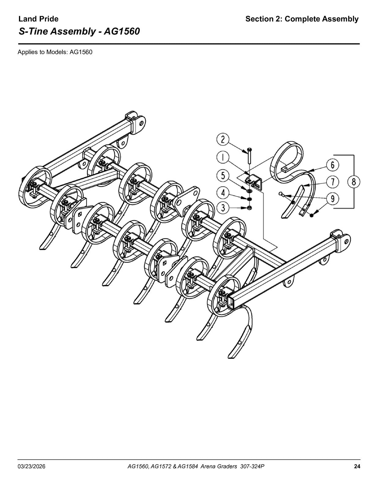LAND PRIDE AG15 Series Arena Graders Parts Manual 2026 - WIRE BOUND - COVERS