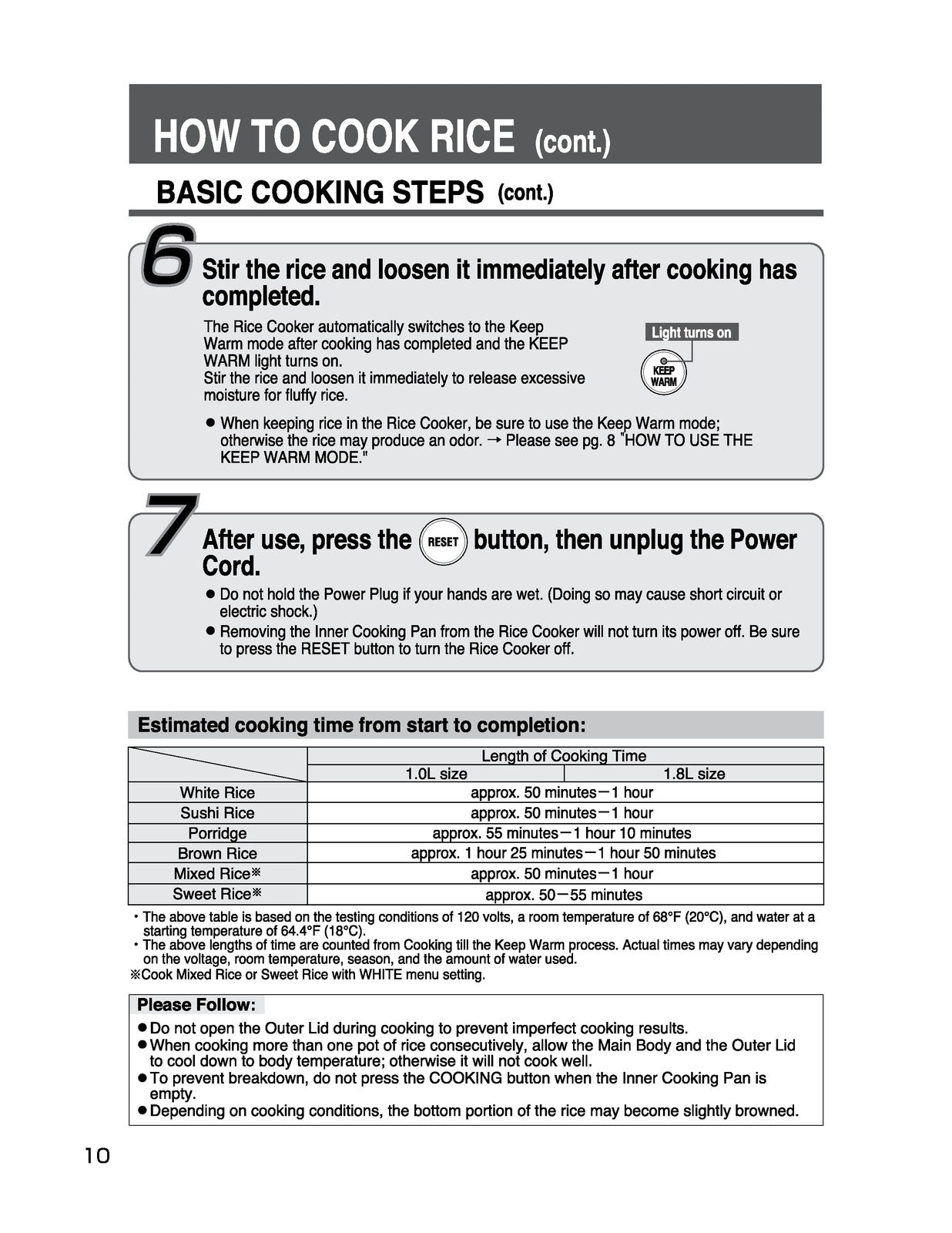 ZOJIRUSHI NS-WXC10 18 Micom Rice Cooker  Operating Instructions Manual - BOUND