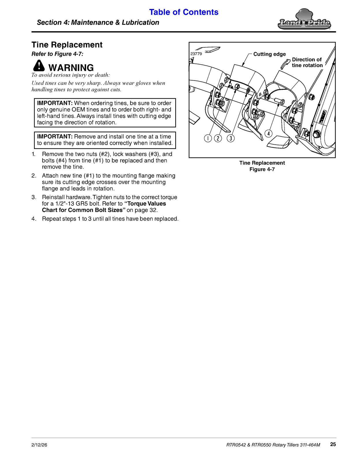 LAND PRIDE RTR05 Series Reverse Rotation Rotary Tillers Operators Manual - BOUND