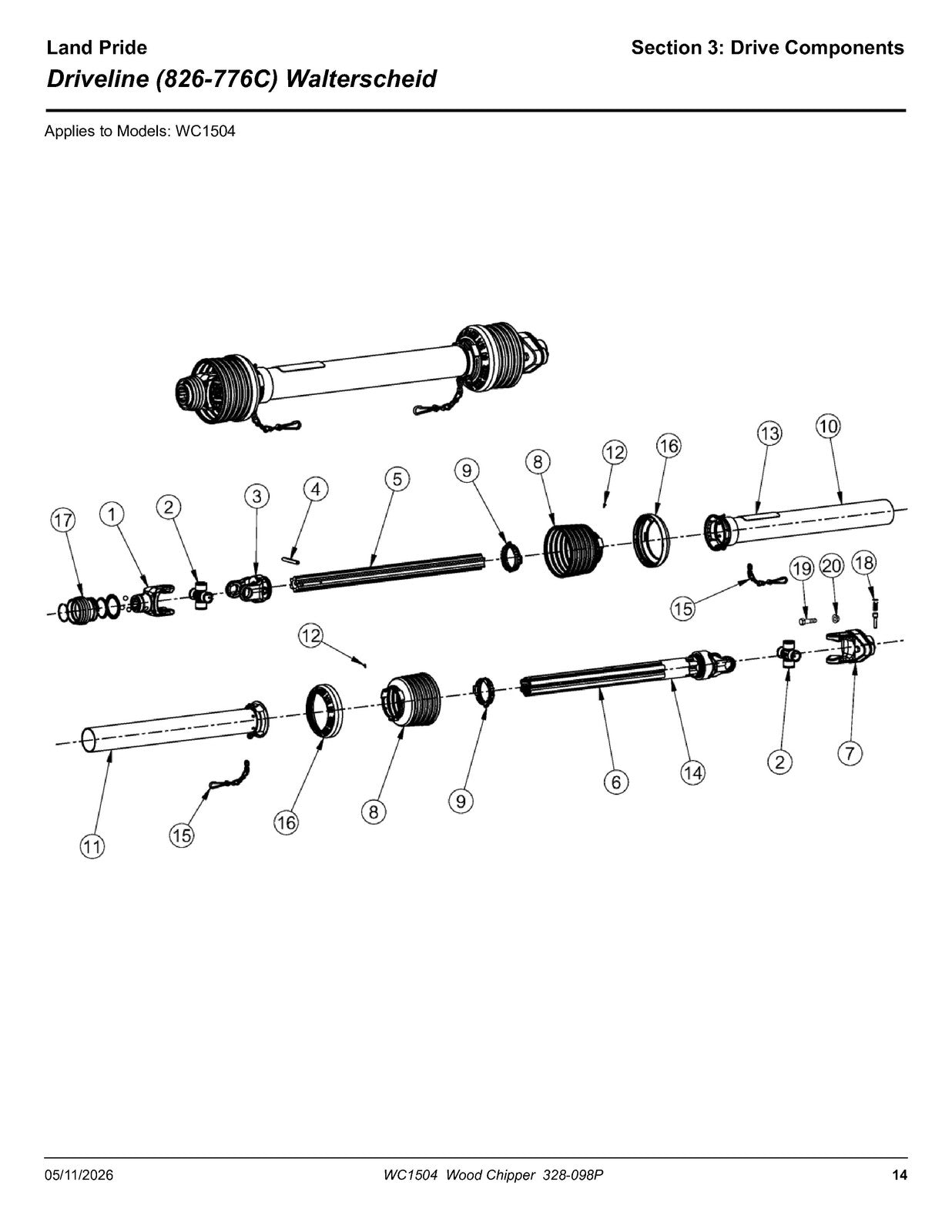 LAND PRIDE WC1504 Wood Chippers Parts Manual 2026 - WIRE BOUND - TOUGH COVERS