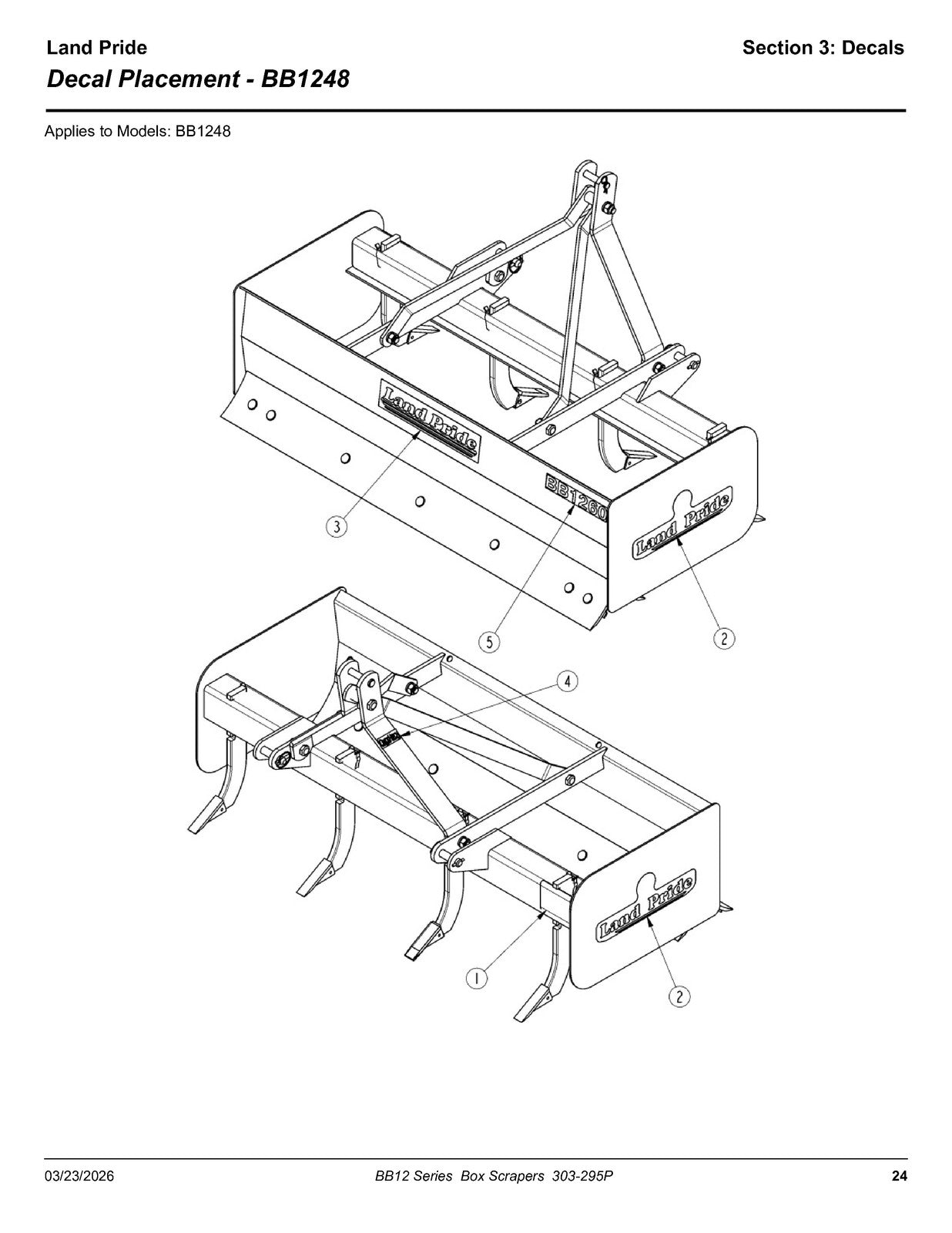 LAND PRIDE BB12 Series Box Scrapers Parts Manual 2026 - WIRE BOUND - COVERS