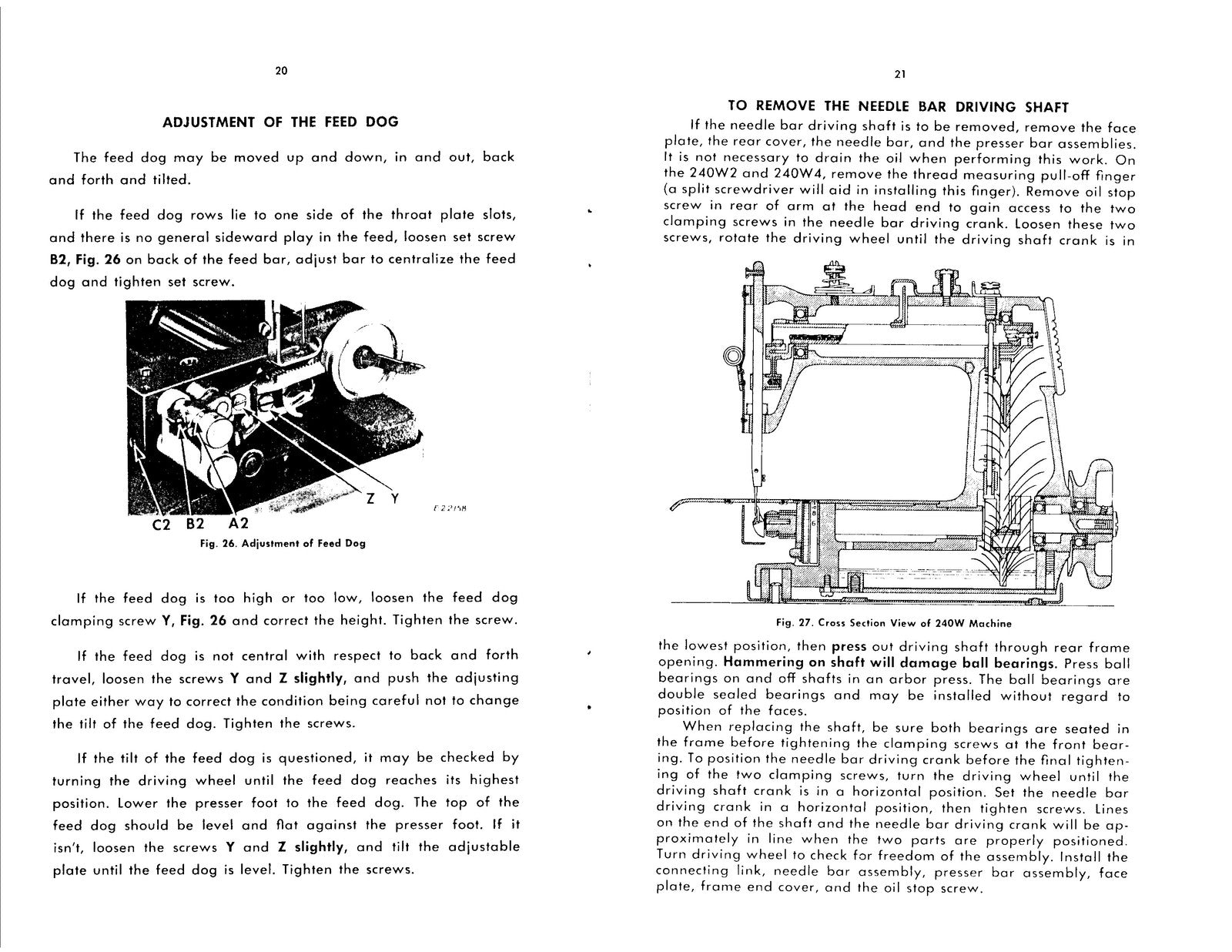 SINGER 240W Sewing Machine Service Manual - STEEL WIRE BOUND - PROTECTIVE COVERS