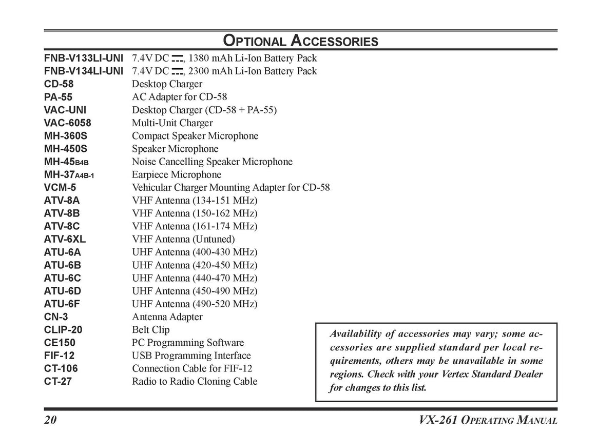 VERTEX STANDARD VX-261 Two-Way Radio Operating Manual - WIRE BOUND - COVERS