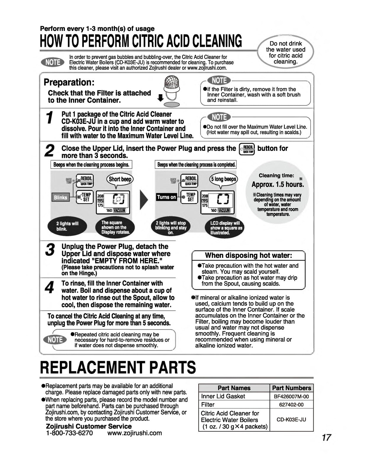 ZOJIRUSHI CV-JAC40 50 VE Hybrid Water Boiler Operating Instructions Manual