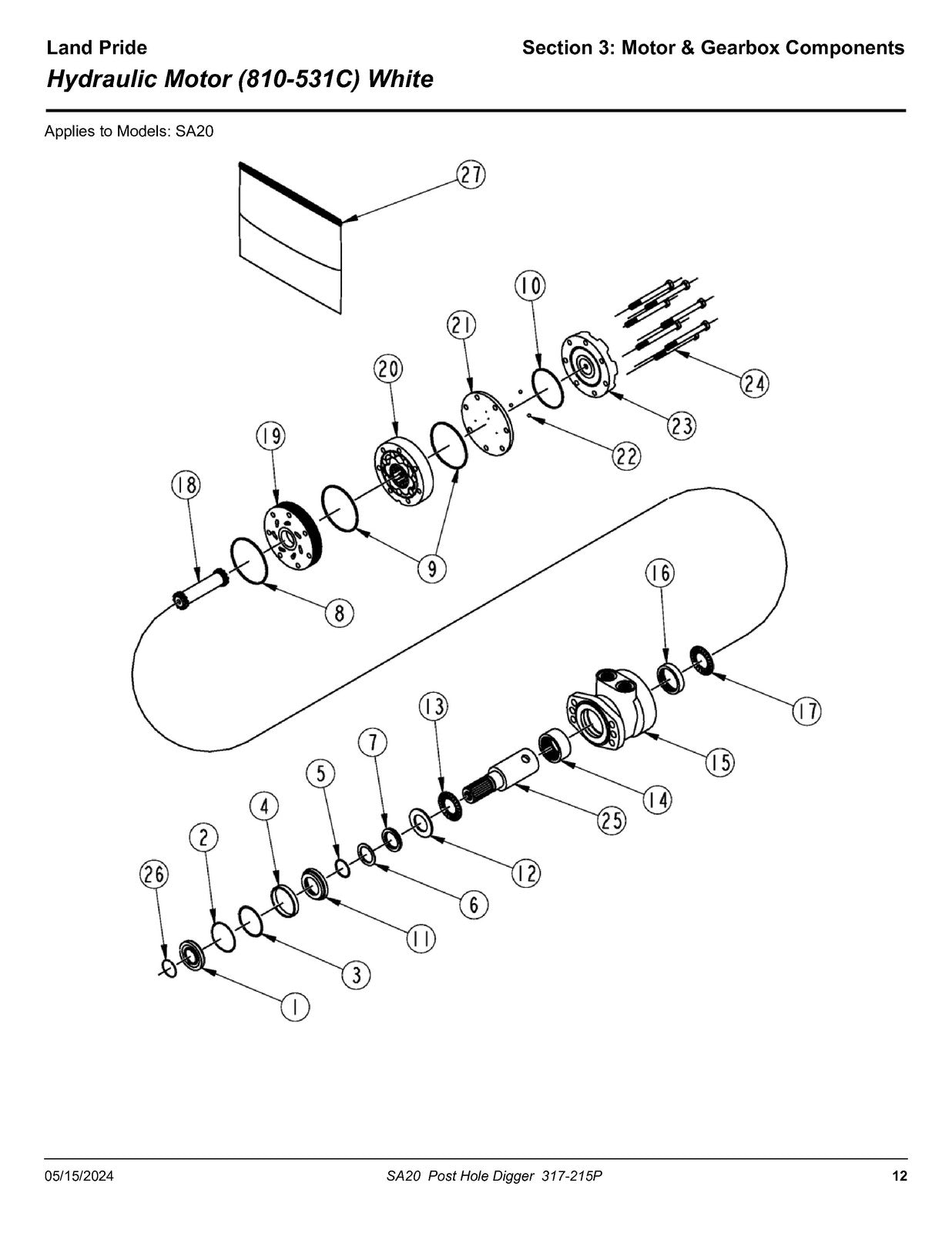 LAND PRIDE SA20 Series Post Hole Digger Parts Manual 2024 - WIRE BOUND - COVERS