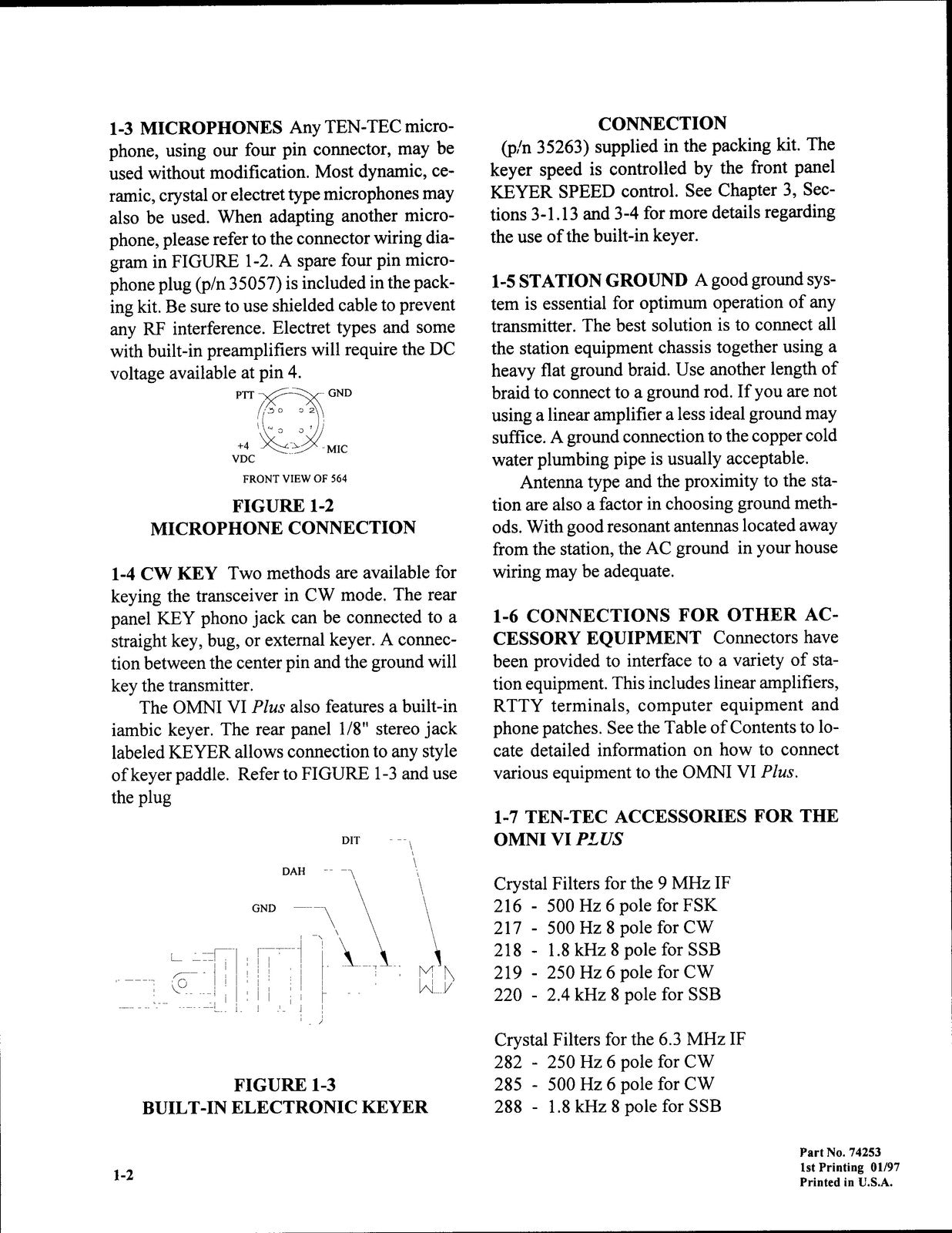 TEN-TEC OMNI VI Plus Model 564 Operating Instructions Manual - WIRE BOUND