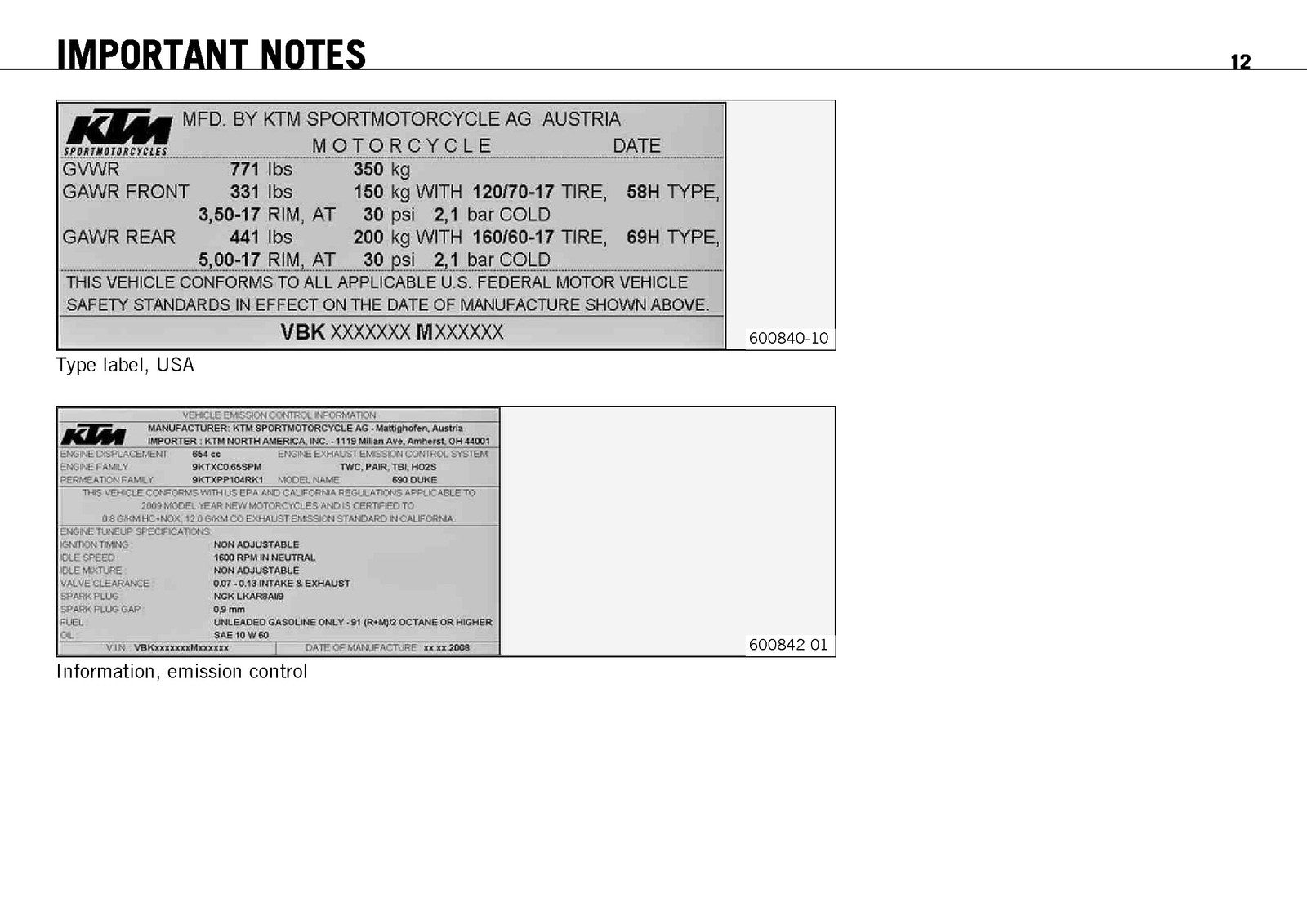KTM 690 Duke USA Owners Manual 2009 - STEEL WIRE BOUND - PROTECTIVE COVERS