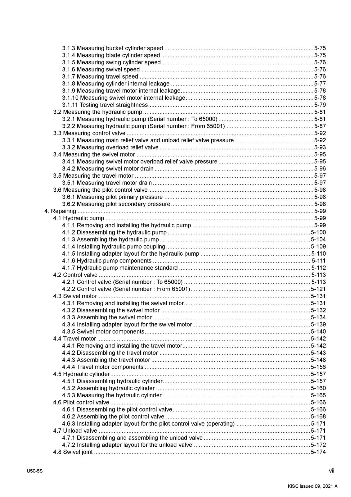 KUBOTA U50-5S EXCAVATOR WORKSHOP MANUAL - BOUND - COVERS - XL FOLDOUT PAGES