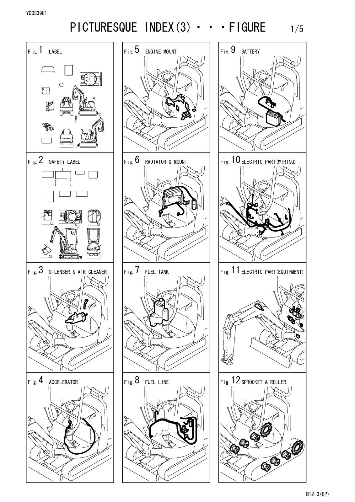 YANMAR B12-3 Crawler Back-Hoe Parts Catalog Manual - BOUND - COVERS - FOLDOUTS