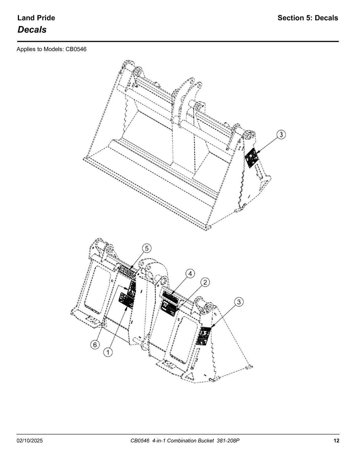 LAND PRIDE CB0546 Combo Buckets Parts Manual 2025 - WIRE BOUND - TOUGH COVERS